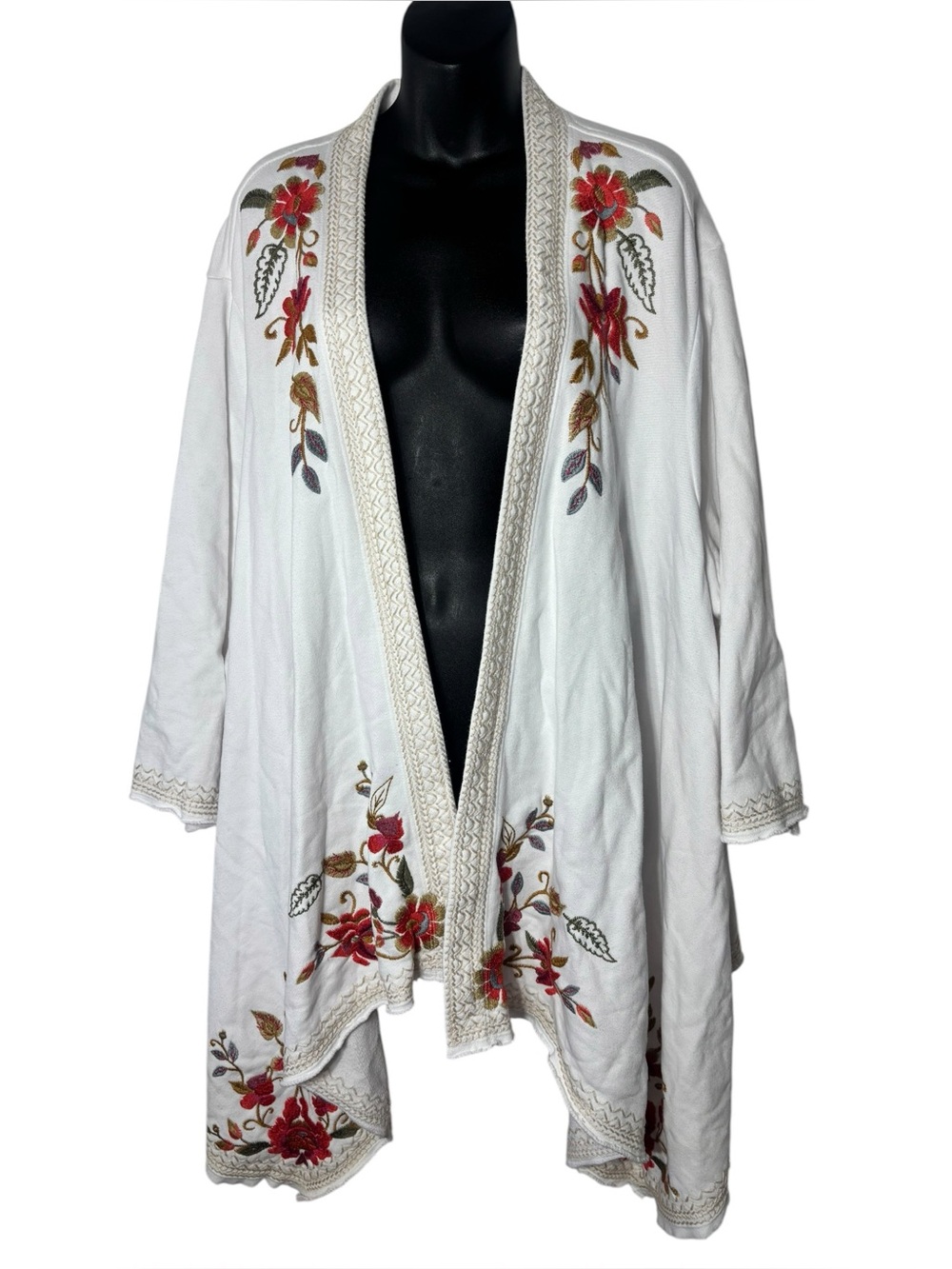 Johnny was womens 2x floral embroidered kimono cardigan boho waterfall